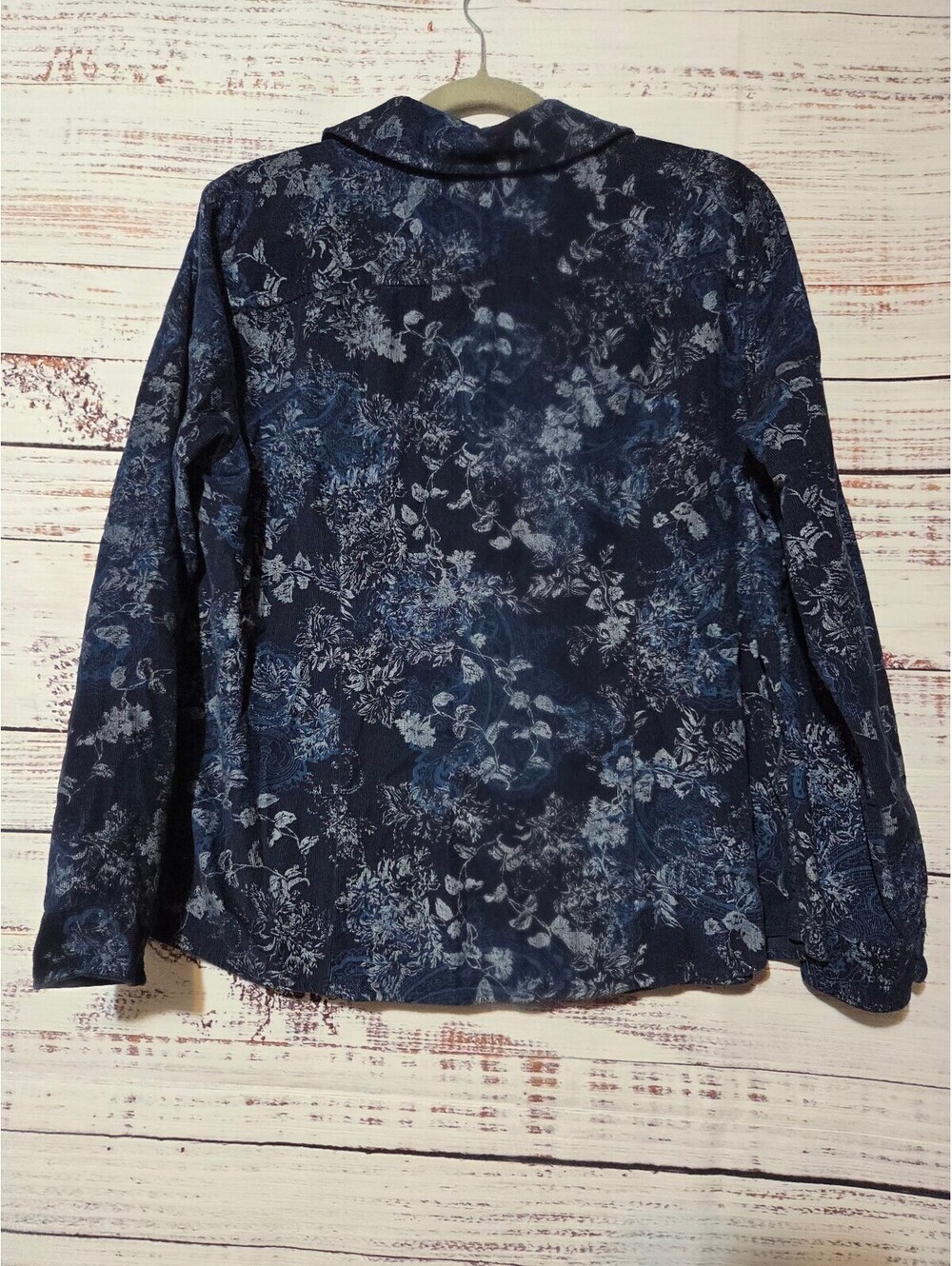 christopher & banks XL Navy Blue Floral Pattern Long Sleeve Shirt Corduroy